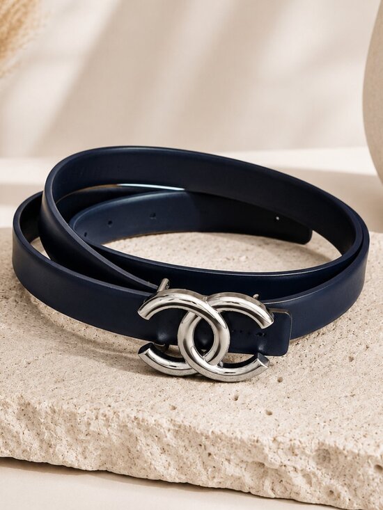 Navy Blue Designer Style Double C Belt Silver Buckle Waist Belt Size 44/110 main image 4